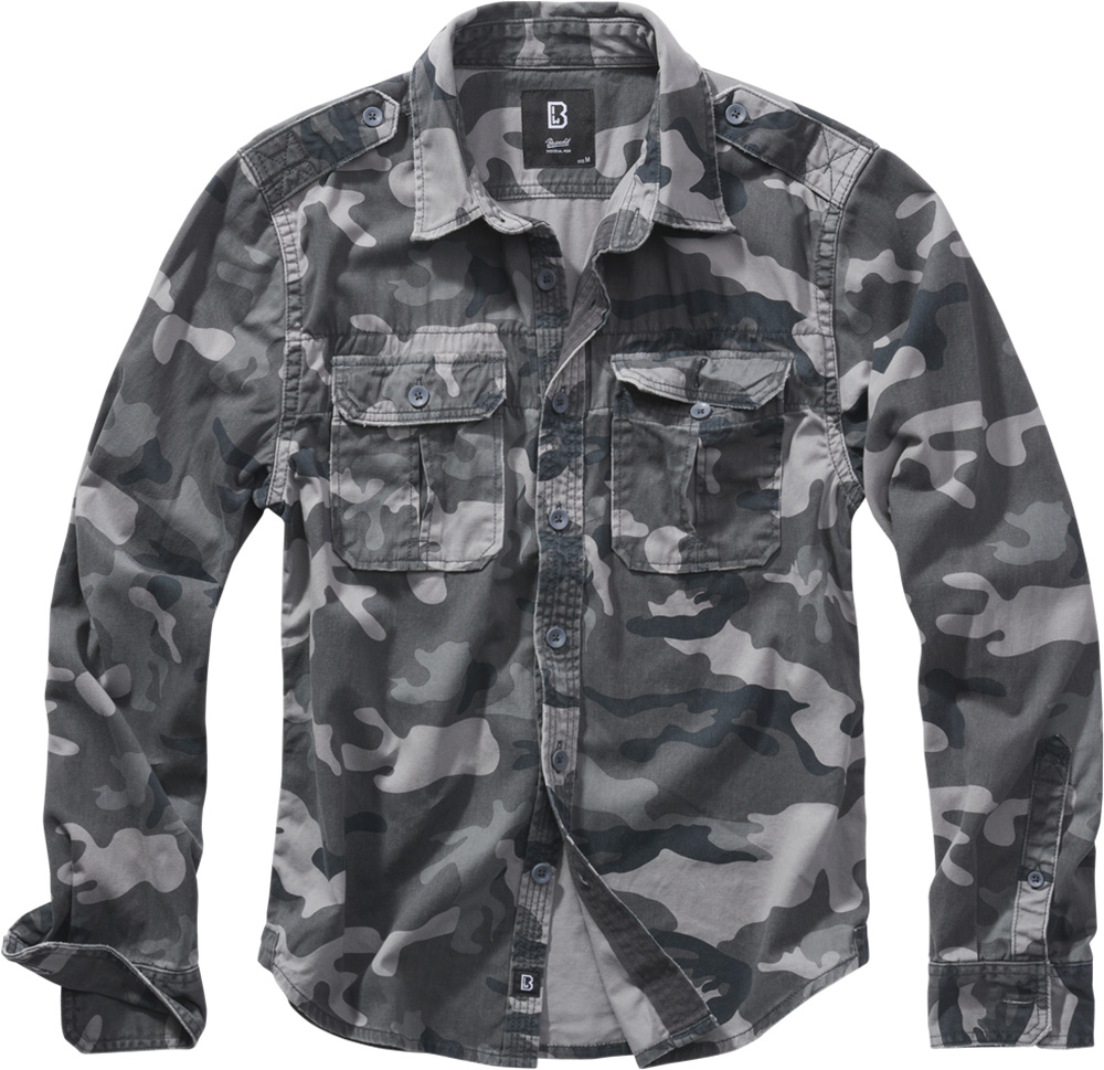 Brandit Hemd Vintage Shirt longsleeve in Grau Camo - Herren / Unisex