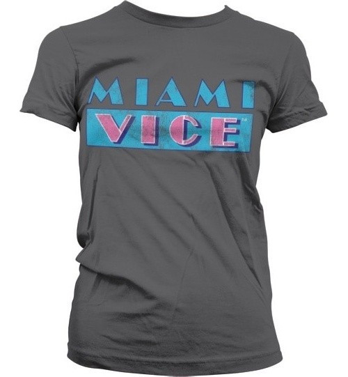 Miami Vice Distressed Logo Girly T-Shirt Damen Dark-Grey