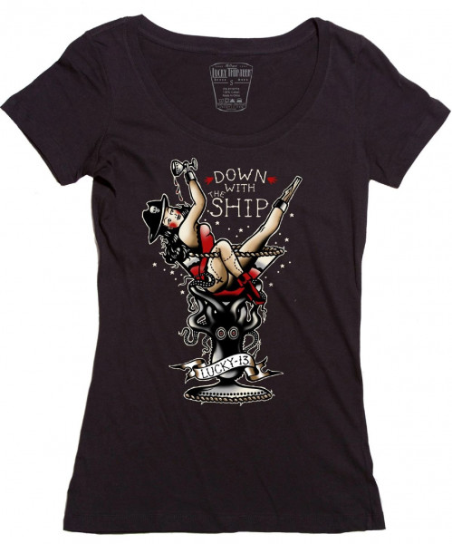 Lucky 13 Female Shirt Down with the Ship Ladies Black