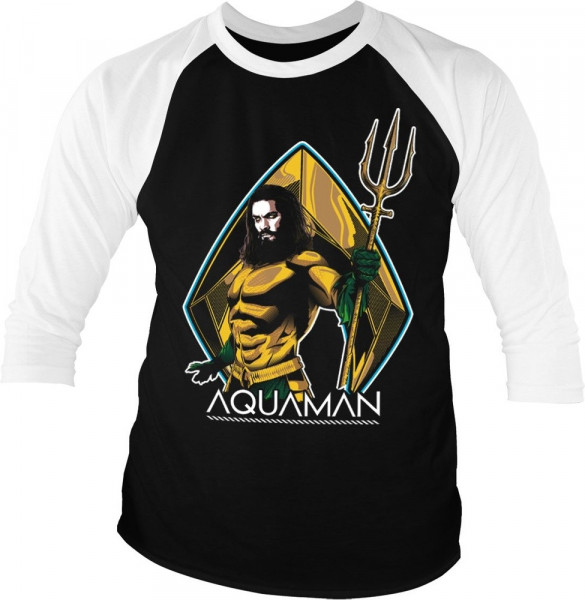 Aquaman Baseball 3/4 Sleeve Tee T-Shirt White-Black