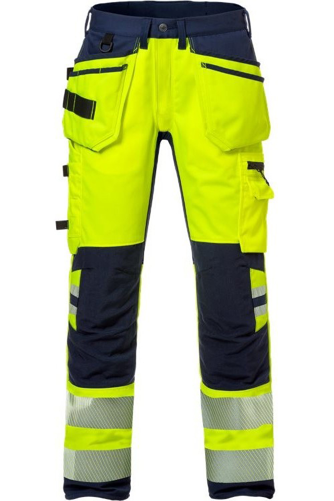 Fristads High Vis Handwerker Stretch-Hose Kl. 2 2707 PLU Warnschutz-Gelb/Marine - Herren / Unisex