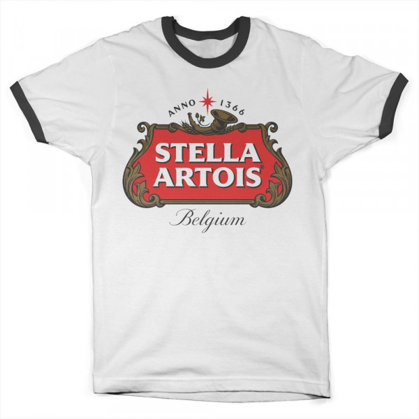 Stella Artois Belgium Logo Ringer Tee T-Shirt White-Black