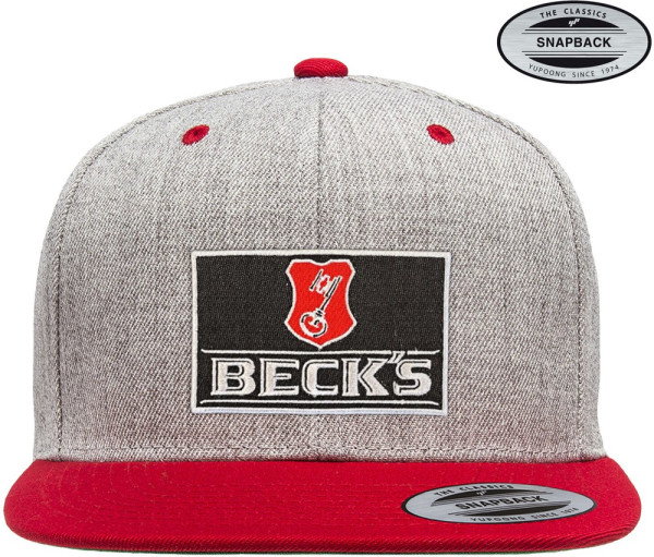 Beck's Beer Patch Premium Snapback Cap Heather-Grey-Red