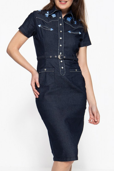 Queen Kerosin Jeanskleid im Westernchic QK4191020064 Dunkelblau