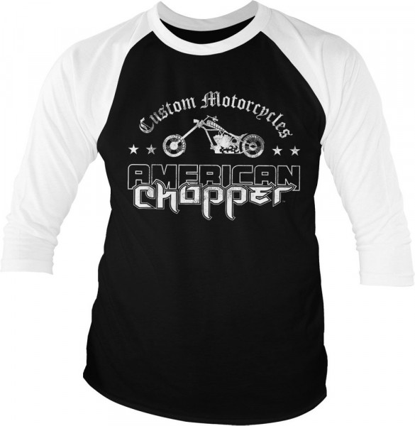 American Chopper Washed Logo Baseball 3/4 Sleeve Tee T-Shirt White-Black