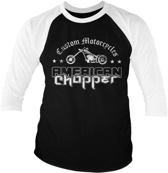 American Chopper Washed Logo Baseball 3/4 Sleeve Tee T-Shirt White-Black