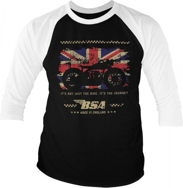 BSA Motor Cycles The Journey Baseball 3/4 Sleeve Tee T-Shirt White-Black
