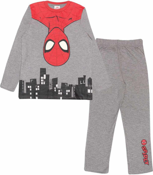 Spiderman Marvel Comics - Hanging (Kids Unisex Long Pyjama Set) Jungen Kinder Schlafanzug Black