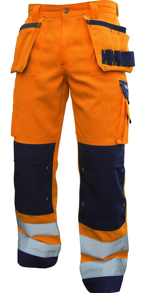 Dassy Warnschutzhose mit Holstertaschen und Kniepolstertaschen Glasgow PESCO74 Neonorange/Dunkelblau - Herren / Unisex