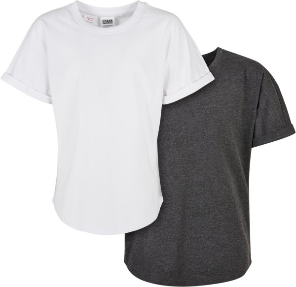 Urban Classics Jungen T-Shirt Boys Long Shaped Turnup Tee 2-Pack Charcoal+White
