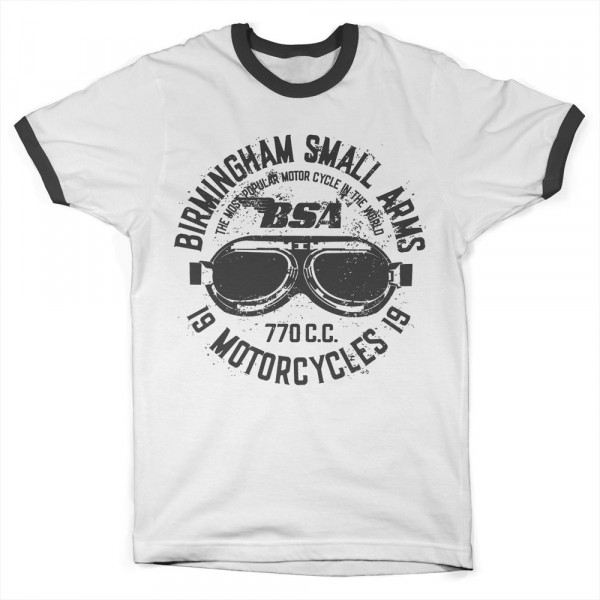 BSA Birmingham Small Arms Goggles Ringer Tee T-Shirt White-Black
