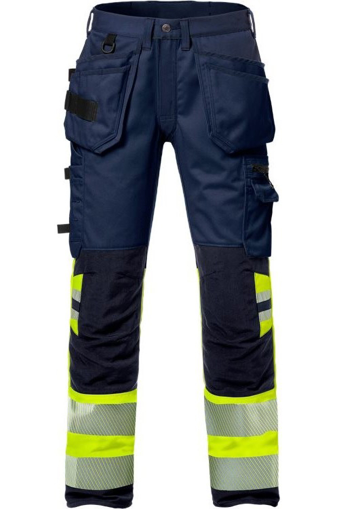 Fristads High Vis Handwerker Stretch-Hose Kl. 1 2706 PLU Warnschutz-Gelb/Marine - Herren / Unisex