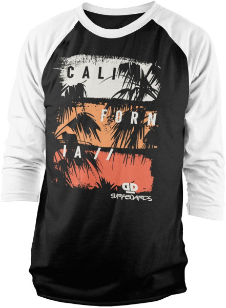 Dope & Deep California Palms Baseball 3/4 Sleeve Tee Longsleeve White-Black