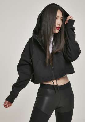 Urban Classics Damen Zip Jacke Oversized – Kurze Sweatshirt-Jacke Mit Kapuze & Seitentaschen, Aus Weichem Brushed Fleece