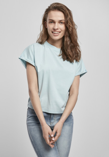 Urban Classics Damen T-Shirt Ladies Short Pigment Dye Cut On Sleeve Tee Seablue