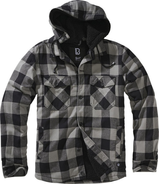 Brandit Herren Jacke Lumber Jacket Hooded Black+Charcoal