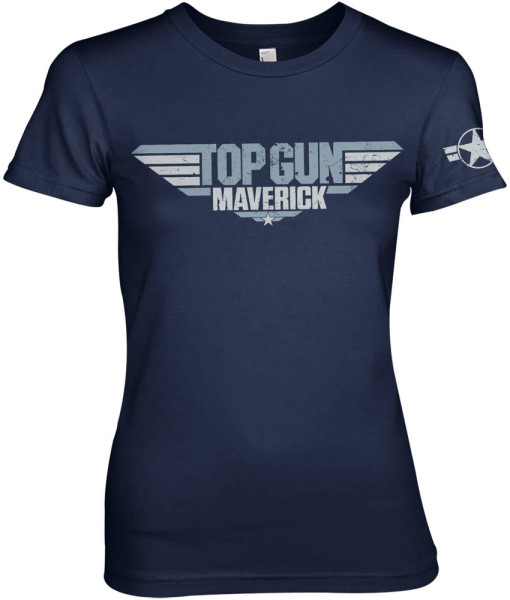 Top Gun Maverick Distressed Logo Girly Tee Damen T-Shirt Navy