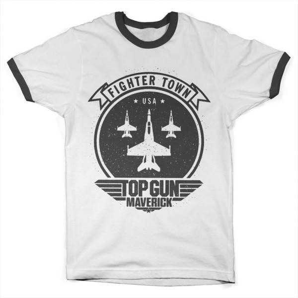 Top Gun Maverick Fighter Town Ringer Tee White-Black