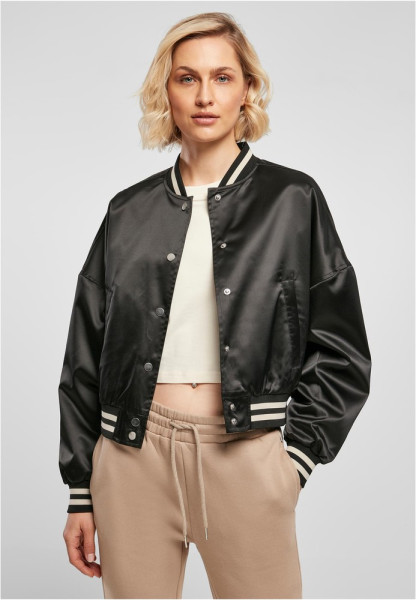 Urban Classics Damen Jacke Ladies Short Oversized Satin College Jacket Black