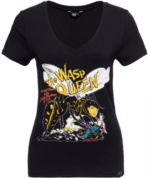 Queen Kerosin Slim Fit T-Shirt mit V-Ausschnitt und Print QK4215358360 Schwarz