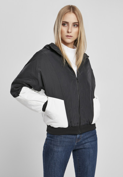 Urban Classics Women Light Jacket Ladies Padded 2-Tone Batwing Jacket Black/White