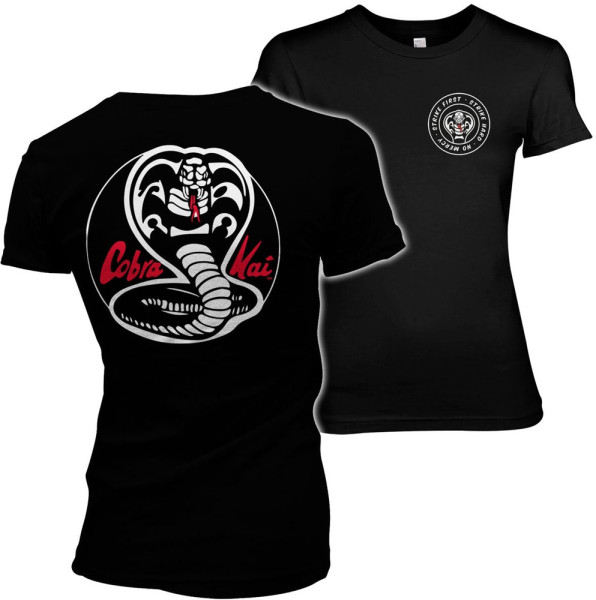 Cobra Kai White Patches Girly Tee Damen T-Shirt Black