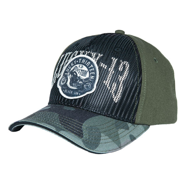 Lucky 13 Cap Trucker Cap Black Sin Camo Military Green