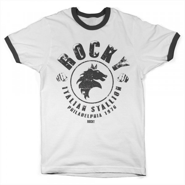 Rocky Italian Stallion Ringer Tee T-Shirt White-Black