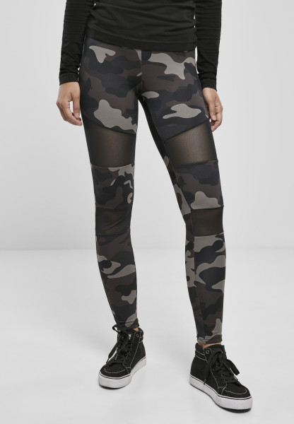 Urban Classics Damen Leggings Ladies Camo Tech Mesh Leggings Wood Camouflage/Black