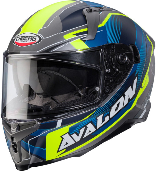 Caberg Motorrad Integralhelm Avalon X Optic Matt-Grau/Blau-Fluo-Gelb