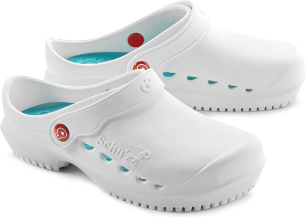 Schu'zz Schuzz Damen Clog Berufsschuhe PROTEC Femme uni Blanc & Bleu pétrole / Weiß