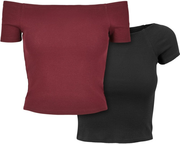 Urban Classics Damen T-Shirt Ladies Off Shoulder Rib Tee 2-Pack