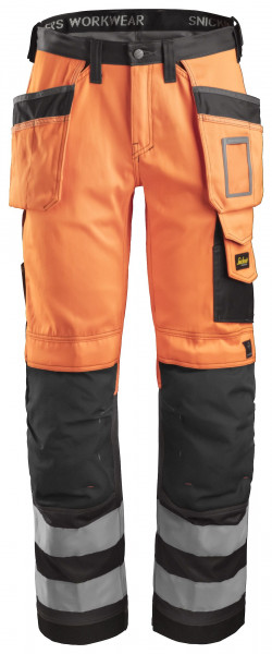 Snickers Hi-Vis Arbeitshose m. Holstertaschen, Kl. 2, EN 14404, 20471 HV-Orange-Anthrazit