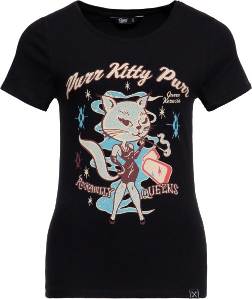Queen Kerosin Damen Print T-Shirt "Purr Kity Purr" QKI31004
