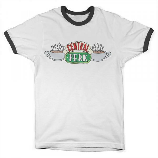 Friends Central Perk Ringer Tee T-Shirt White-Black