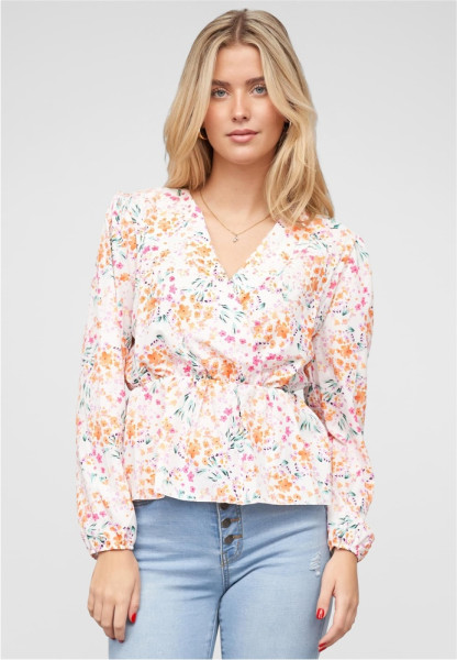 Cloud5ive Damen V-Neck Schößchenbluse m. Blumen Print in Wickeloptik 22056616