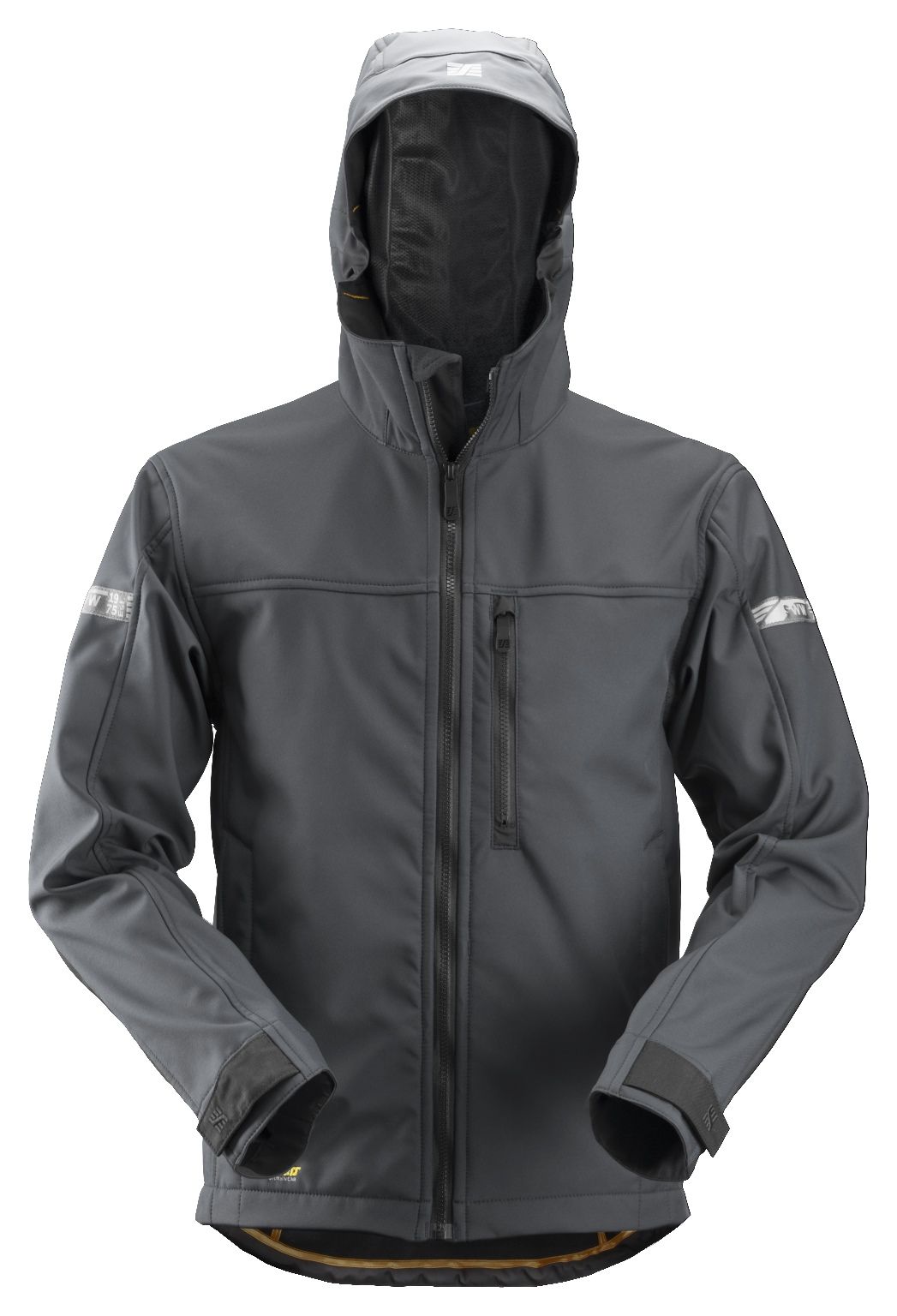 Snickers AllroundWork Softshell Arbeitsjacke m. Kapuze Stahlgrau-Schwarz - Herren / Unisex