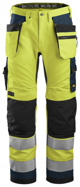 Snickers AllroundWork Hi-Vis Arbeitshose m. Holstertaschen, Kl. 2, EN 14404, 20471 HV-Gelb-Navy