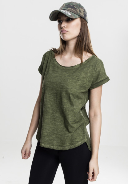 Urban Classics Female Shirt Ladies Long Back Shaped Spray Dye Tee Olive