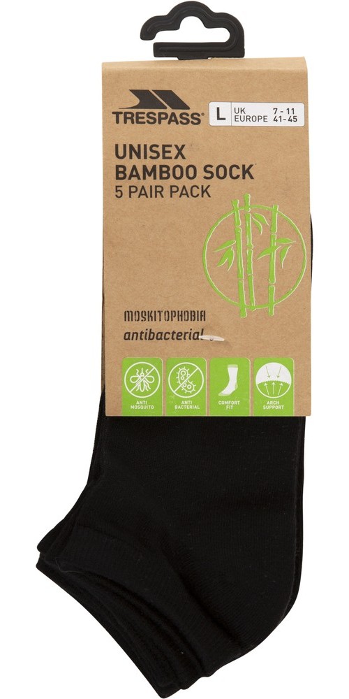 Trespass Socken Orbital - Unisex 5 Pair Pack Trainer Liner Schwarz - Herren / Unisex