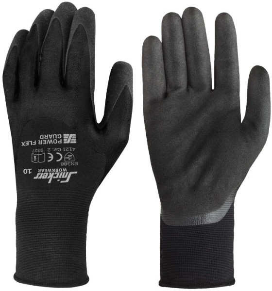 Snickers Arbeitshandschuhe Power Flex Guard Handschuhe (10 Paar) Schwarz