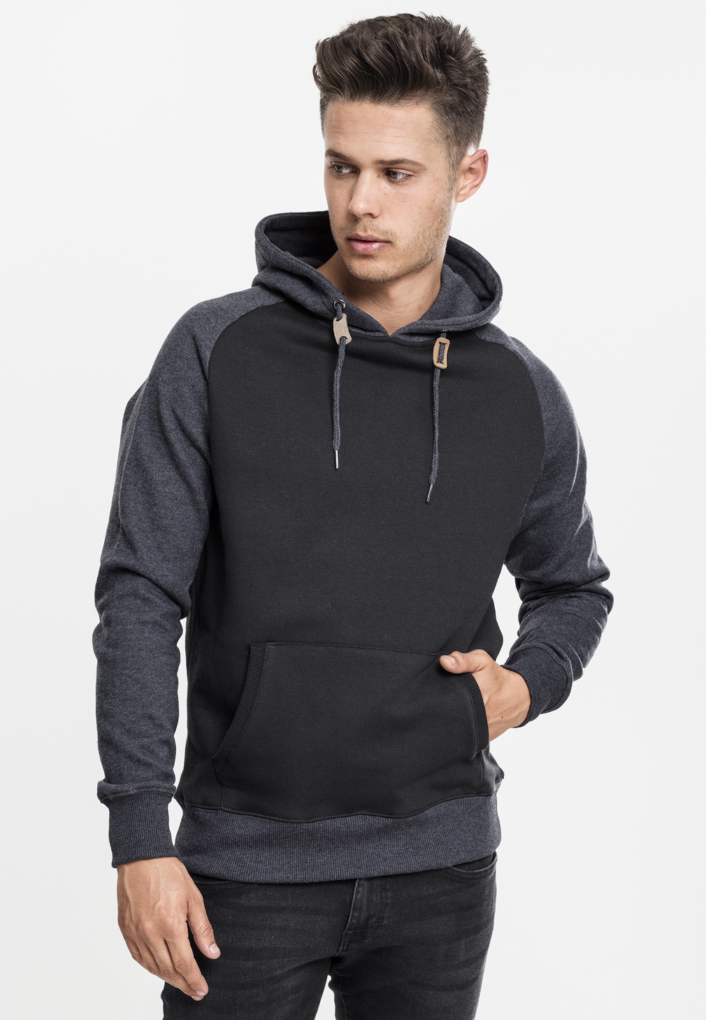 Urban Classics Hoodie Raglan Contrast Hoody Schwarz/Cha - Herren / Unisex