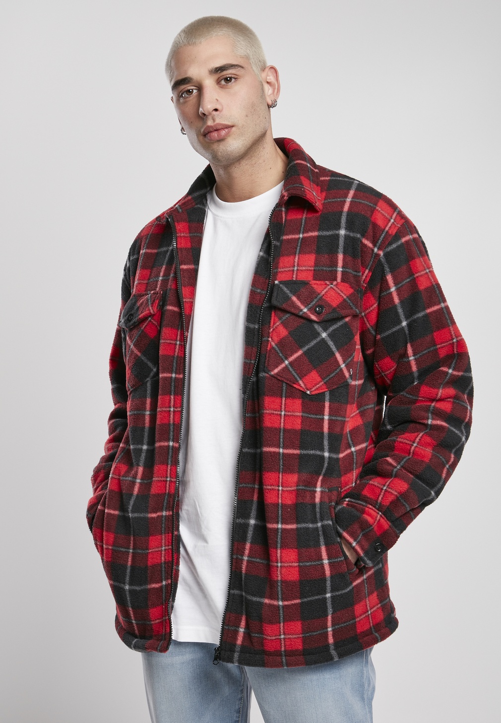 Urban Classics Jacke Plaid Teddy Lined Shirt Jacke Rot/Schwarz - Herren / Unisex