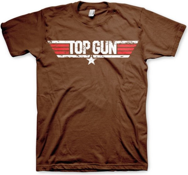 Top Gun Distressed Logo T-Shirt Brown