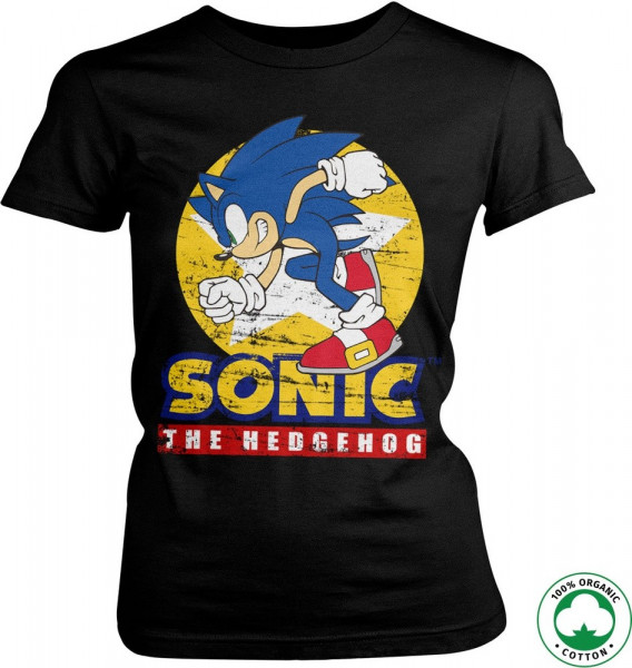 Fast Sonic The Hedgehog Organic Girly Tee Damen T-Shirt Black