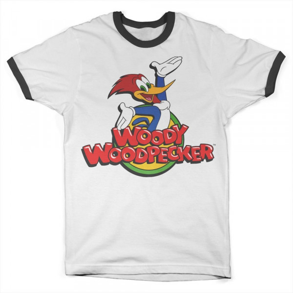 Woody Woodpecker Classic Logo Ringer Tee T-Shirt White-Black