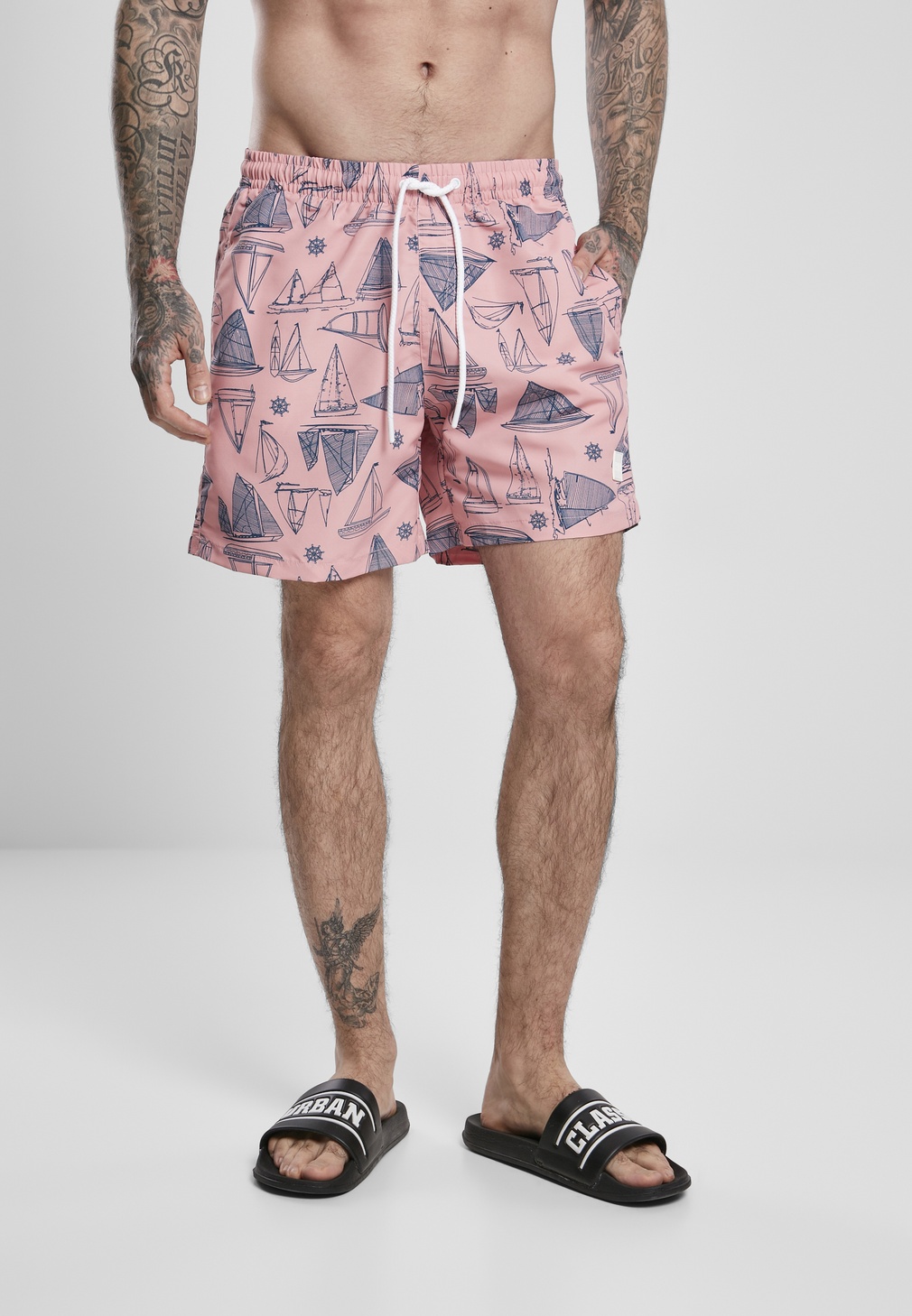 Urban Classics Badehose Pattern Swim Shorts Yacht Aop Lachs - Herren / Unisex