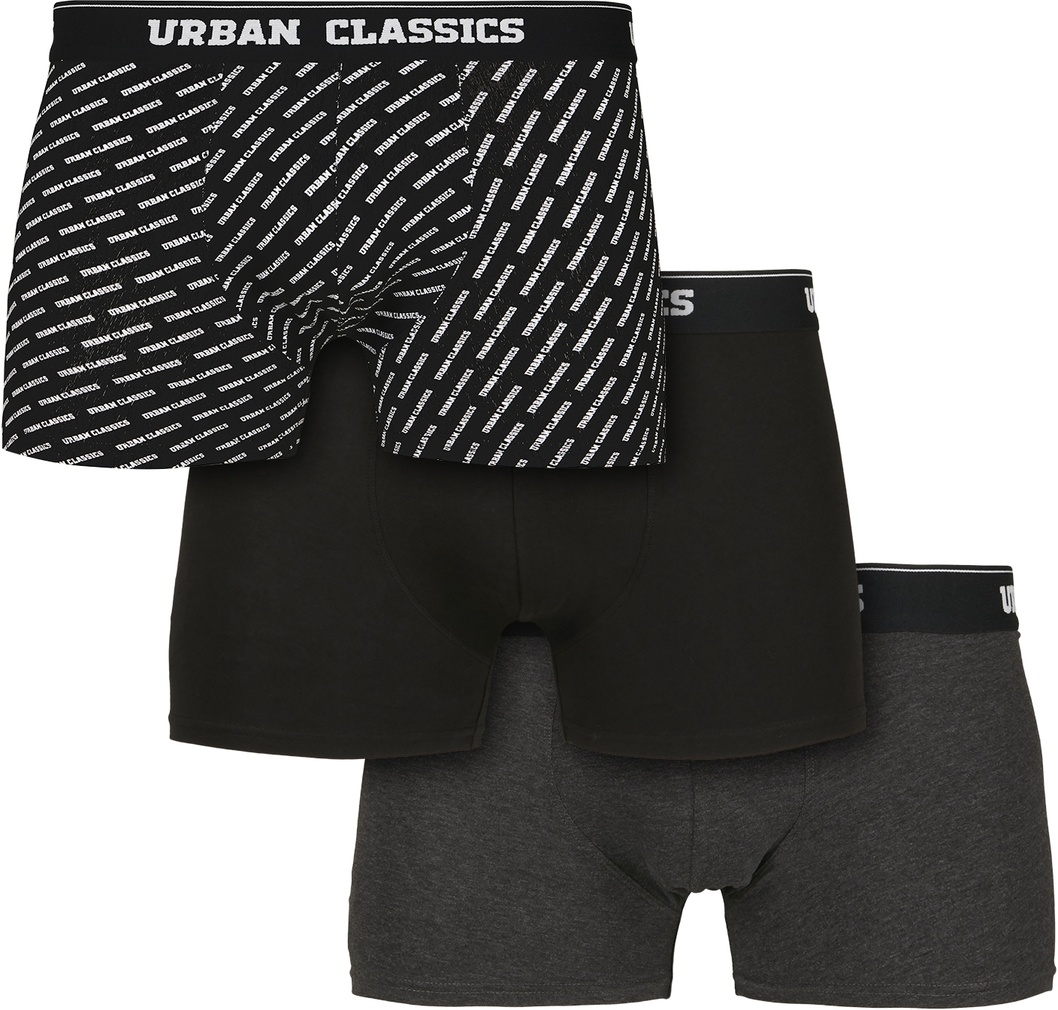 Urban Classics Boxershort Boxer Shorts 3-Pack Branding Aop/Schwarz/Charcoal - Herren / Unisex
