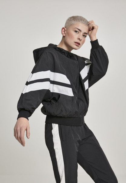 Urban Classics Women Light Jacket Ladies Crinkle Batwing Jacket Black/White