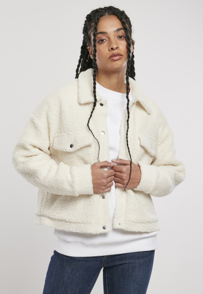 Urban Classics Women Jacket Ladies Sherpa Trucker Jacket Offwhite